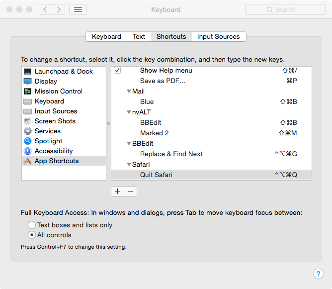 Screen snapshot of Keyboard System Preference